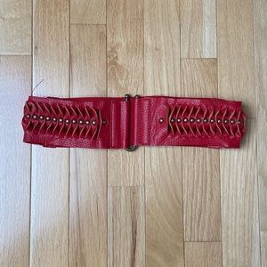 Wide Red Waist Belt with Hook and Buckle
